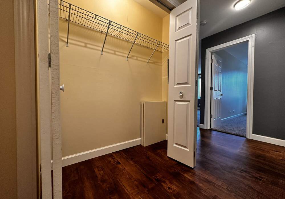 Walk-in closet at Main Street Apartments in Bensenville, Illinois