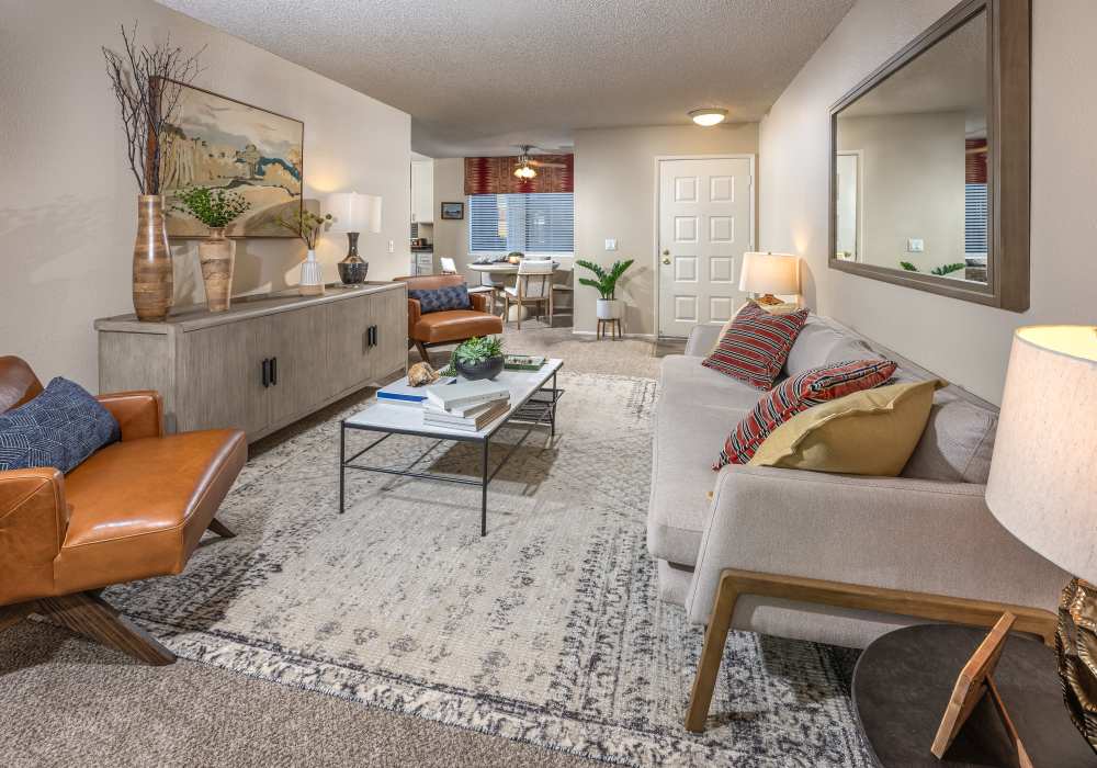 Modern living room at Amber Court in Fremont, California
