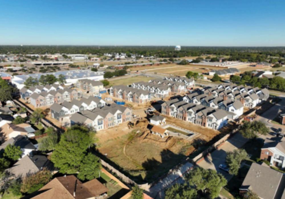 Aerial view of the homes in the community at Parkwood Oaks in Bedford, Texas