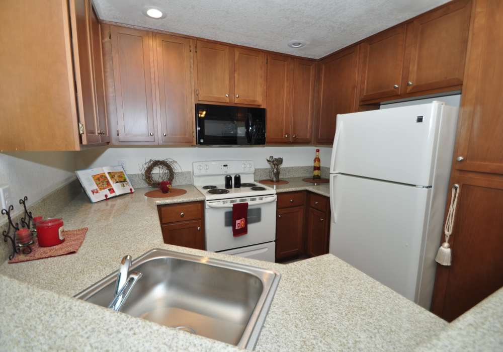 Enjoy culinary delights in this bright, modern kitchen at River Run Village in San Diego, California
