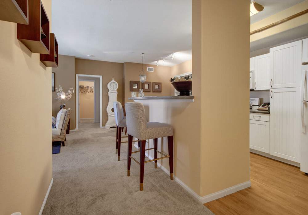 Kitchen with breakfast counter at Rivers Edge in Lake Elsinore, California