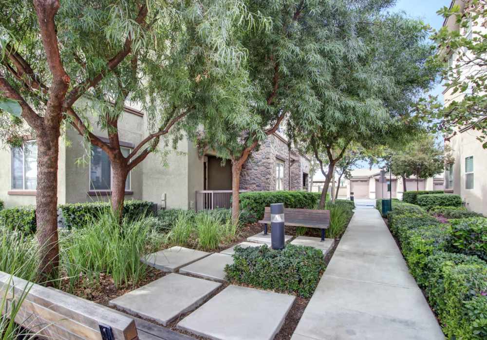 Paved walkway outside of Rivers Edge in Lake Elsinore, California
