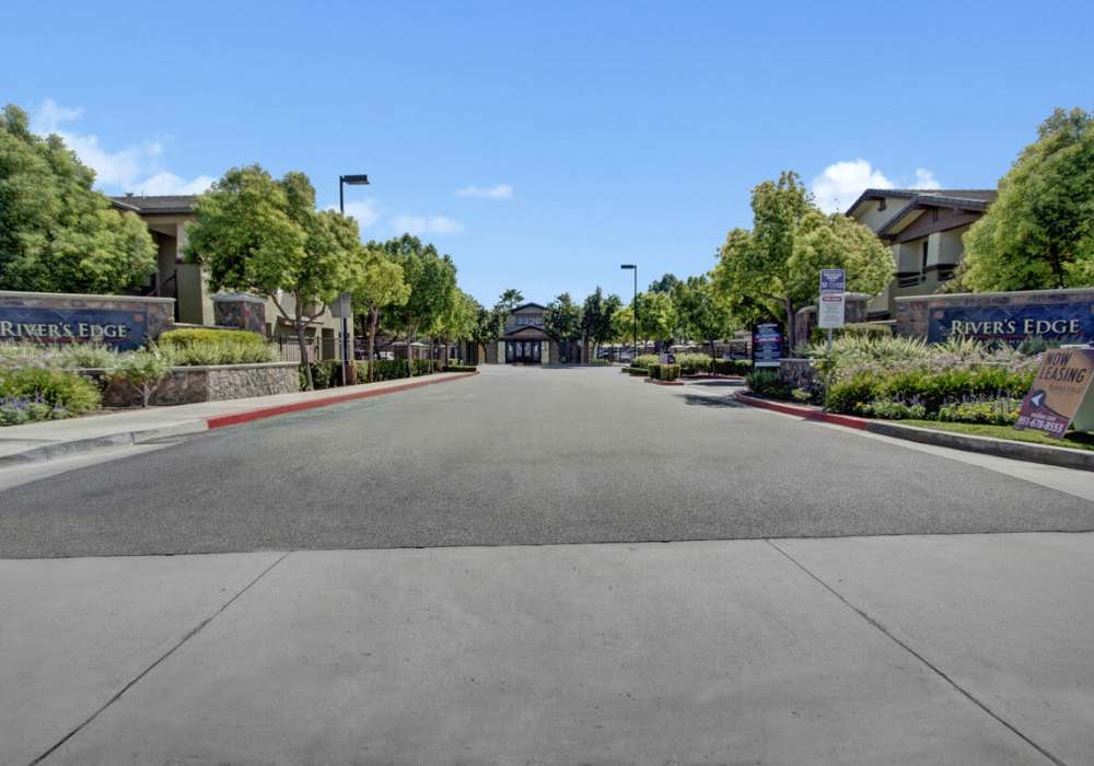 Entrance to gated community at Rivers Edge in Lake Elsinore, California