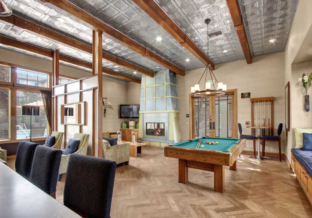 Clubhouse with snooker table at Rivers Edge in Lake Elsinore, California