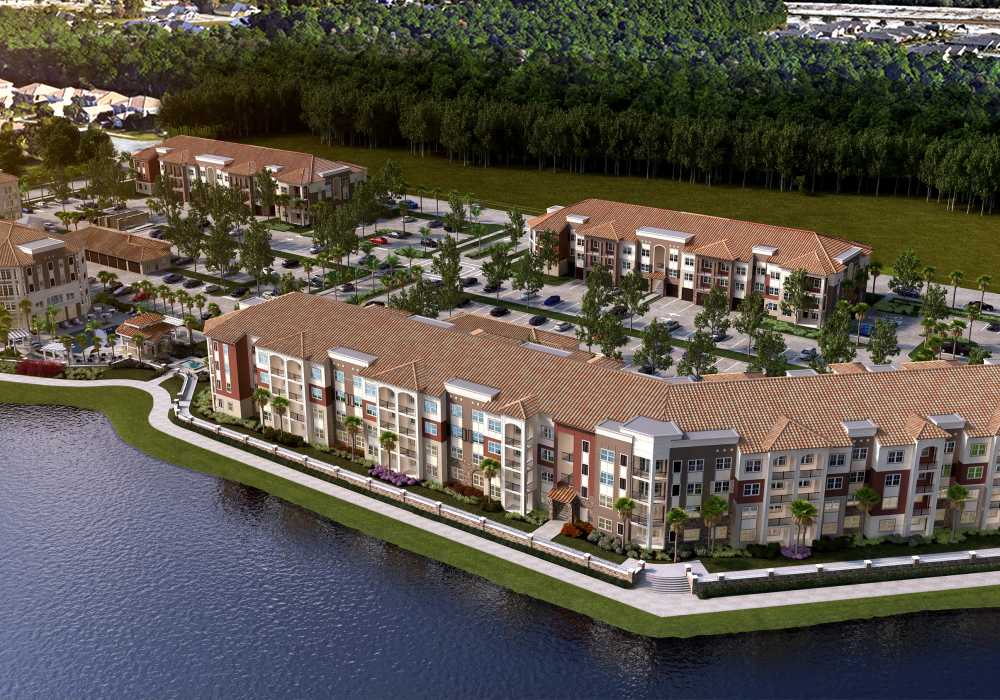 Aerial view of Messina Luxury Apartments in New Smyrna Beach, Florida