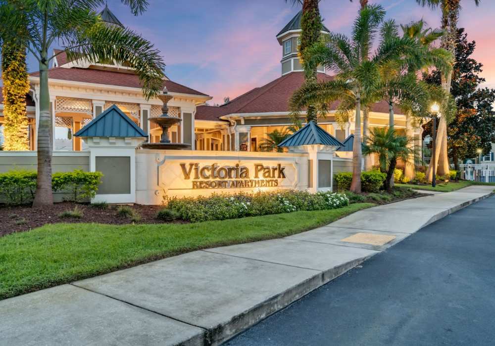 Property signage at Victoria Park Apartments in Davenport,Florida