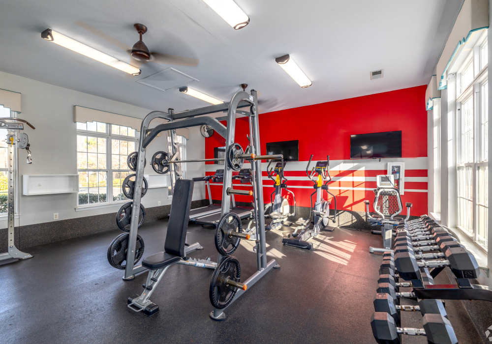 Weights at fitness gym at Bromley Village in Fort Mill, South Carolina
