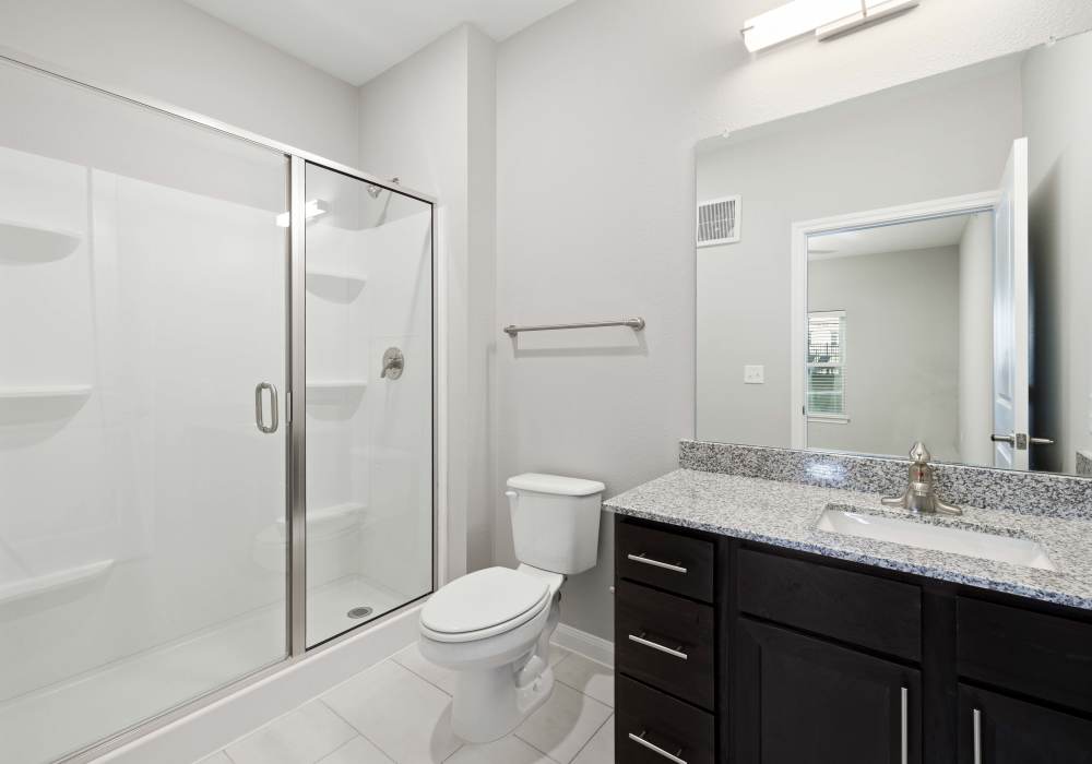 Bright bathroom at Preserve at Gresham Lake in Raleigh,North Carolina