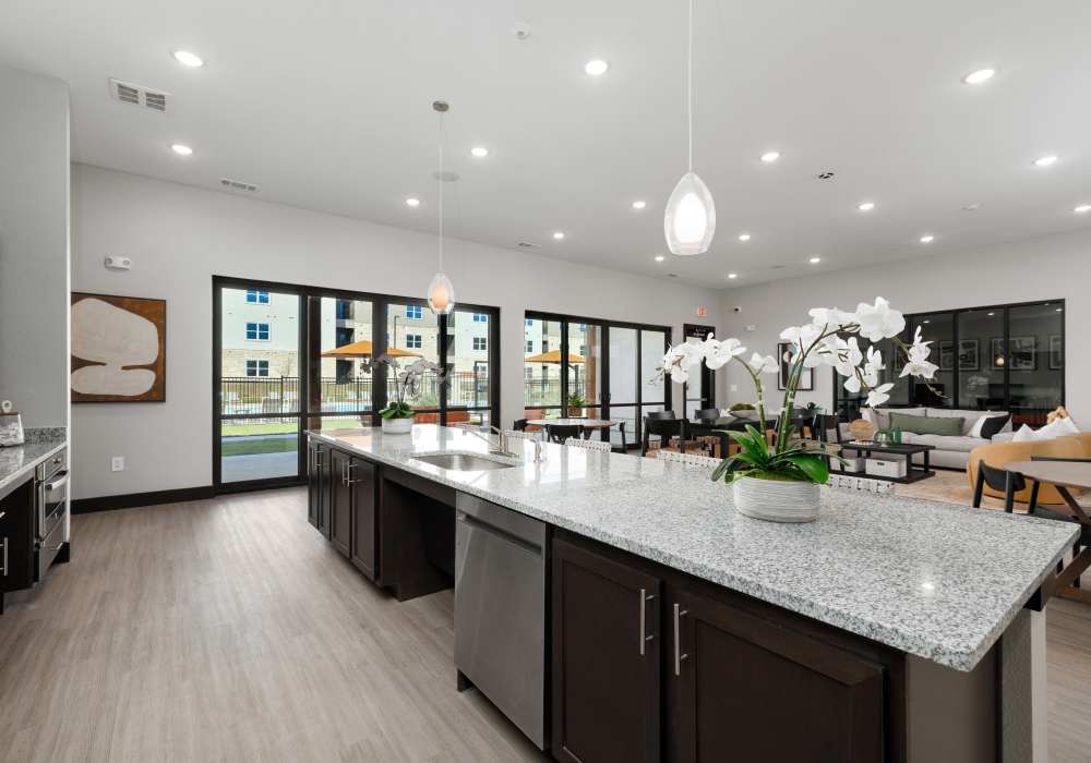 Spacious clubhouse with kitchen at Preserve at Gresham Lake in Raleigh,North Carolina