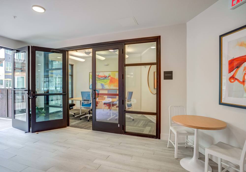 Entrance to business center at The Rail Apartments in Austin, Texas