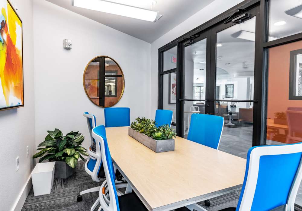 Business center at The Rail Apartments in Austin, Texas