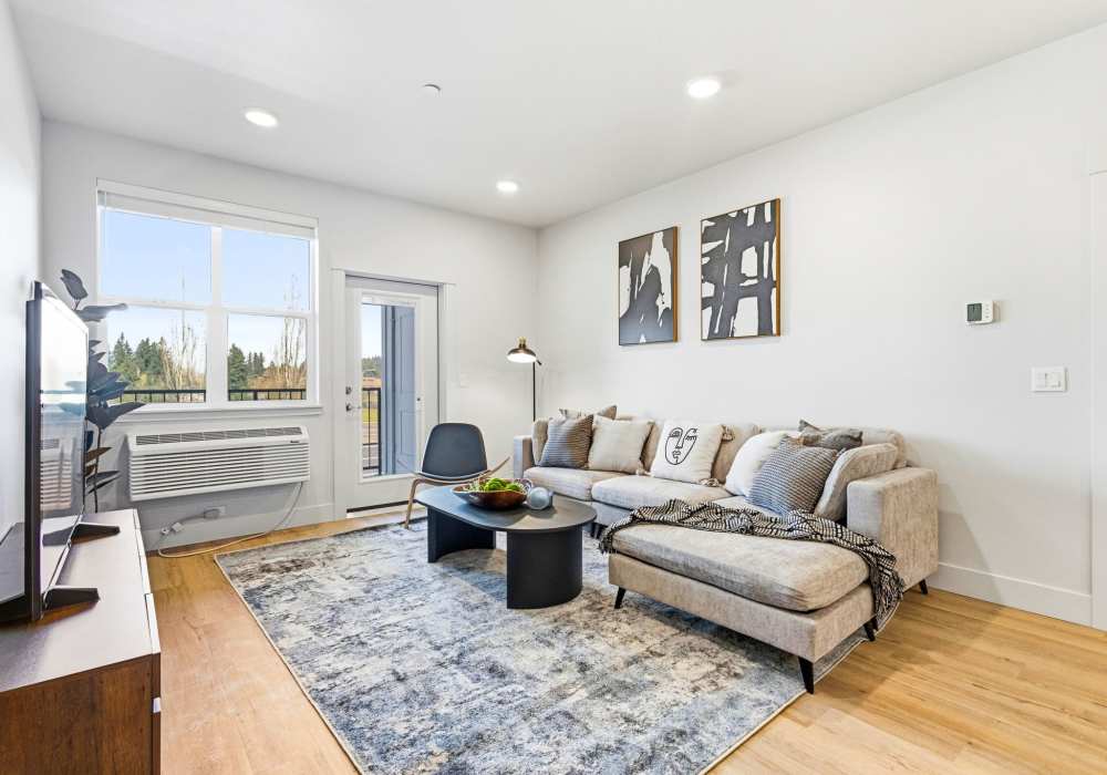 Bright Living Room with Modern Decor at The Heights at Happy Valley in Happy Valley, Oregon