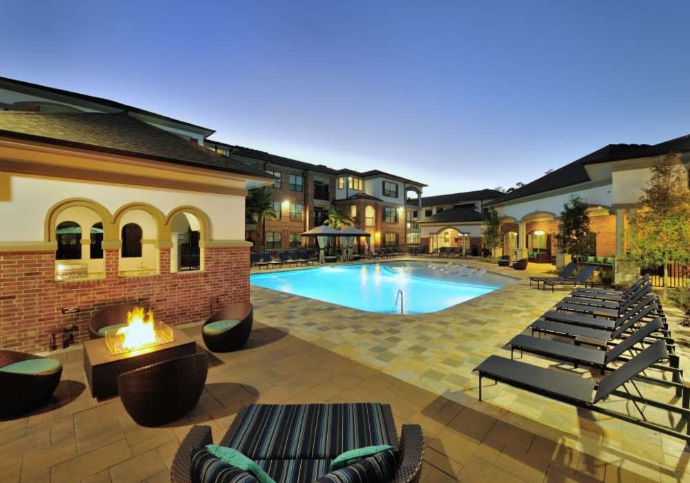 Night view of community at Harmony Park in Spring, Texas