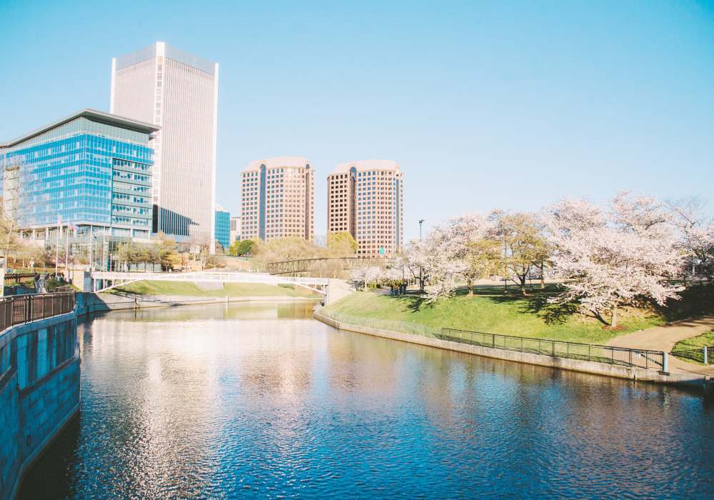 Lake view of community at City View Lofts in Richmond, Virginia