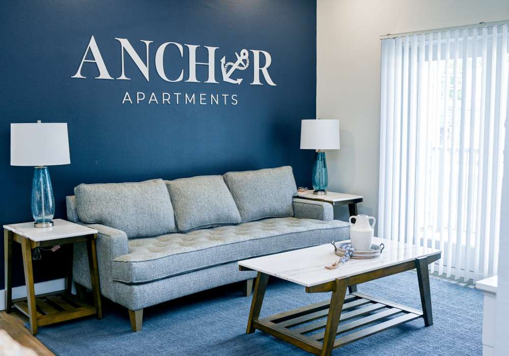 Living room with coffee table  at Anchor Apartments in Freeport, Florida