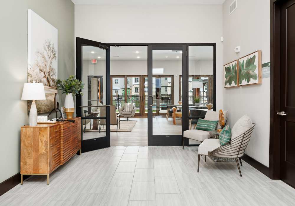 Interior clubhouse lobby at Oak Creek in New Braunfels, Texas