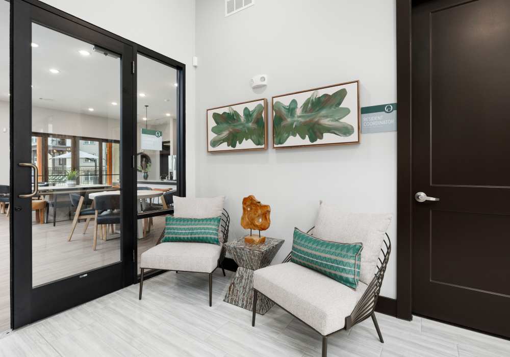 Modern indoor waiting area at Oak Creek in New Braunfels, Texas