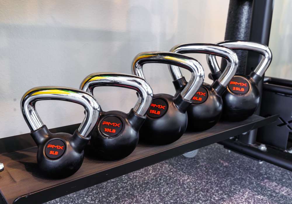 Kettlebells with chrome handles at Oak Creek in New Braunfels, Texas