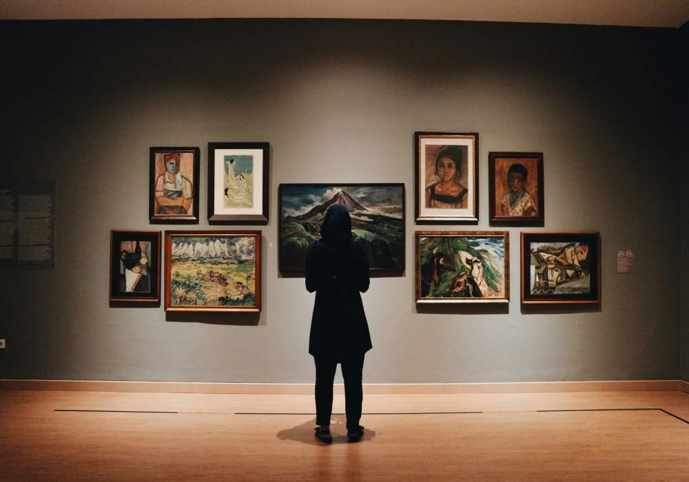 Art gallery with person viewing paintings Lakeside Villas in Baton Rouge, Louisiana