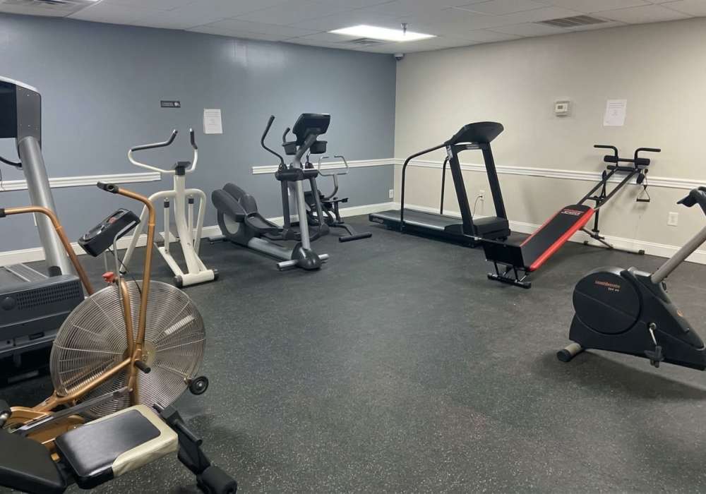 Fitness center with machines at Rose Tower in Lexington, Kentucky