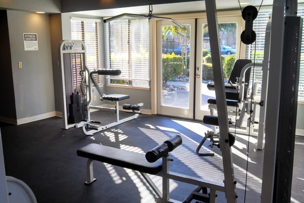 On-site, fully equipped fitness center at Waterfield Square Apartment Homes in Stockton, CA