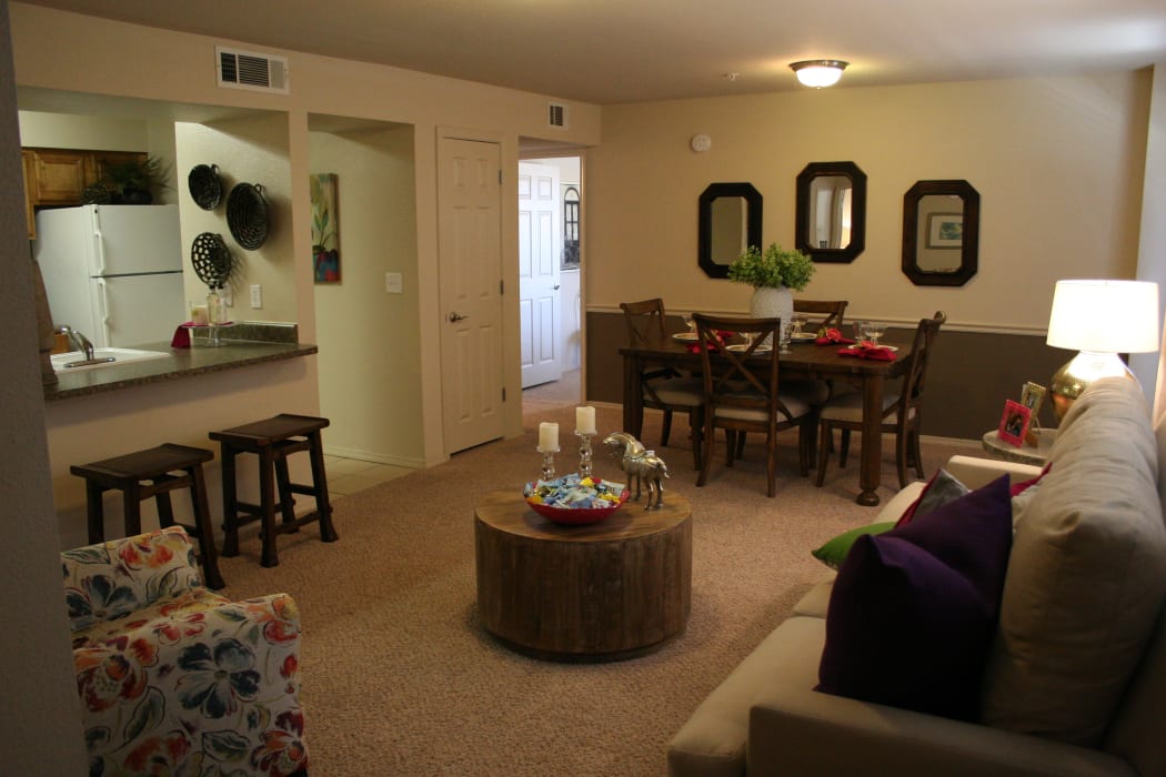 An apartment living room at Remington Apartments in Amarillo, Texas