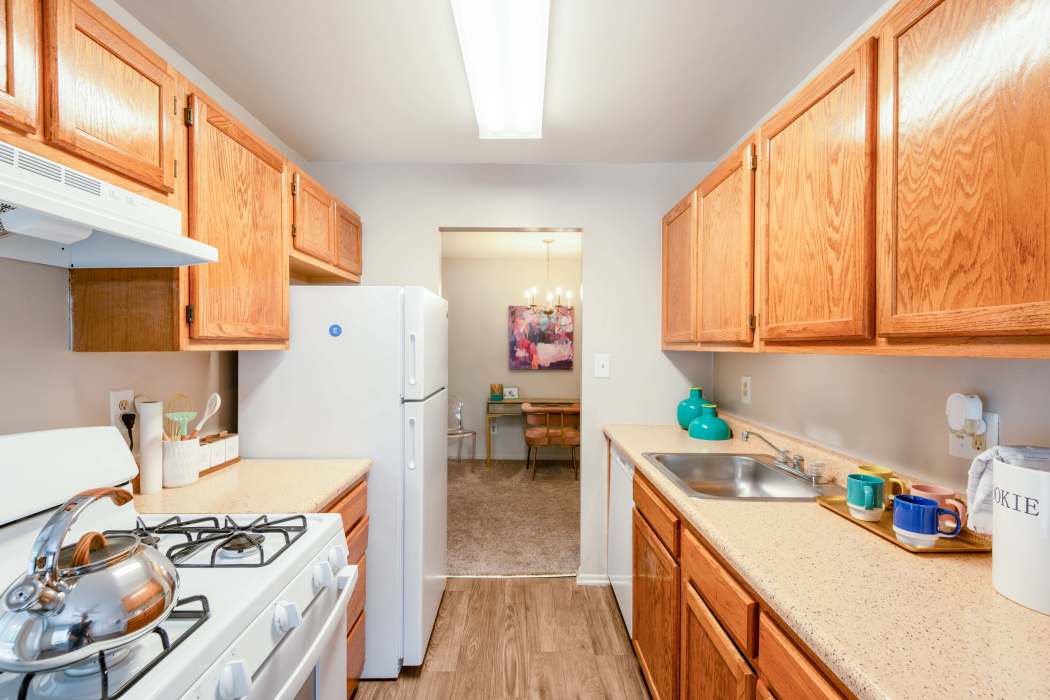 Newly renovated kitchen at The Timbers at Long Reach Apartments in Columbia, Maryland