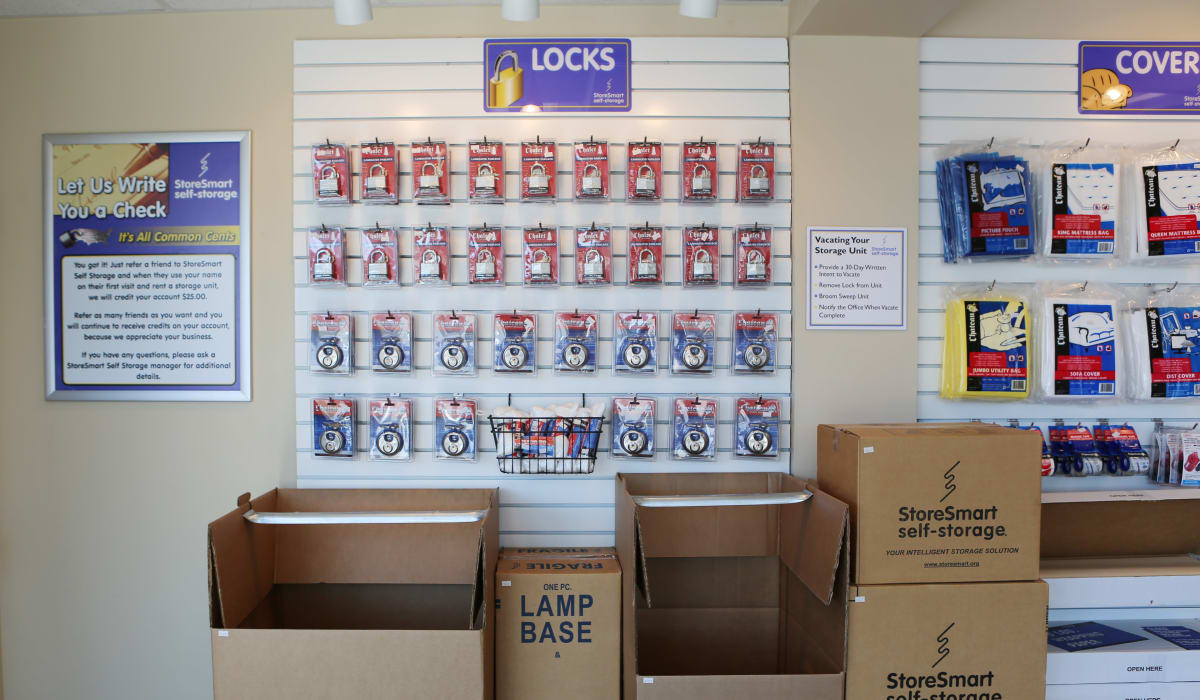 Supplies for sale at StoreSmart Self-Storage in Spring Lake, North Carolina