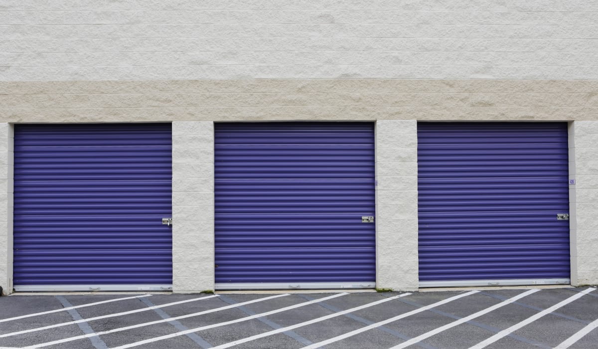 Blue roll-up doors at StoreSmart Self-Storage in Raleigh, North Carolina