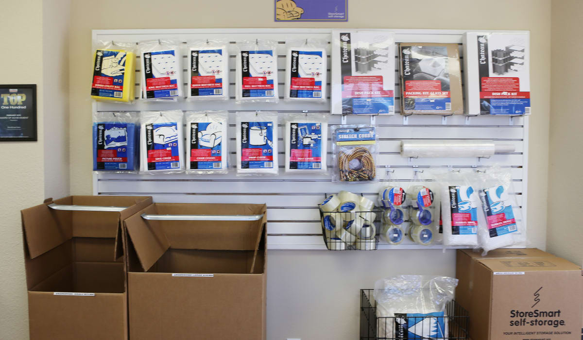 Supplies for sale at StoreSmart Self-Storage in Rockledge, Florida