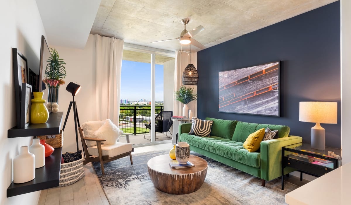 Open concept living room at Yard 8 Midtown in Midtown Miami, Florida