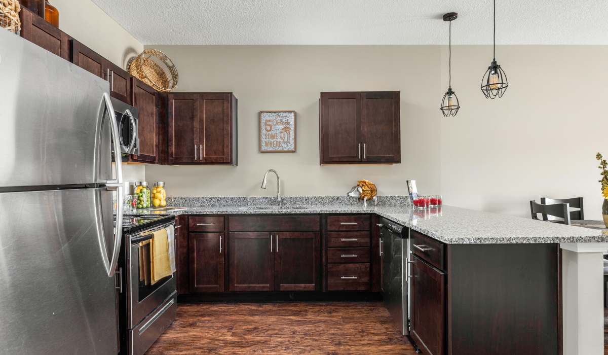 Modern kitchen at Bonterra Apartments in Fort Wayne, Indiana