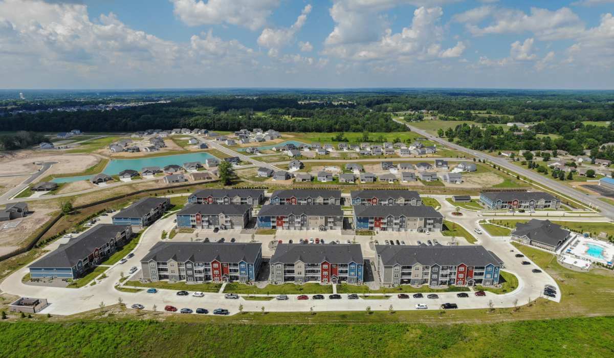 Overhead community view of Bonterra Apartments in Fort Wayne, Indiana