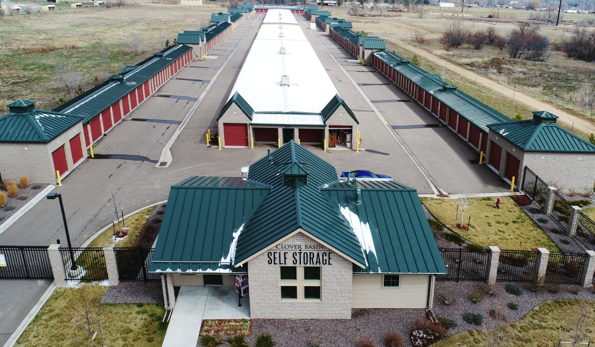 Arial view of Clover Basin Self-Storage in Longmont, Colorado