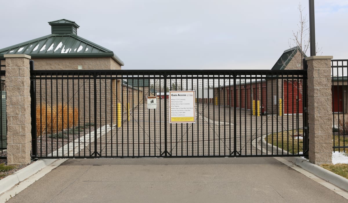 Security gate at Clover Basin Self-Storage in Longmont, Colorado