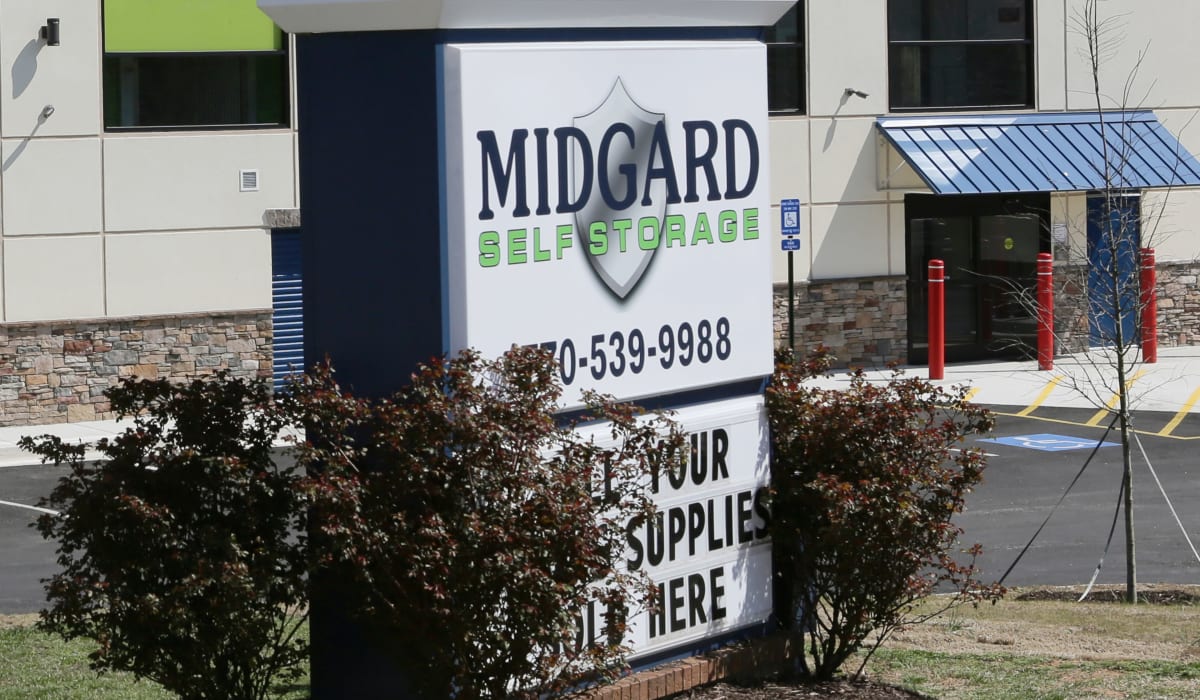 Sign at Midgard Self Storage in Gainesville, GA