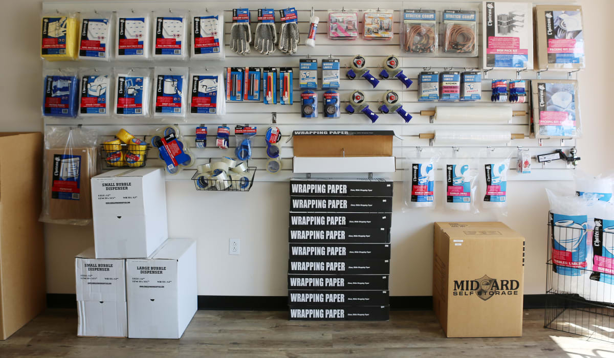 Packing supplies at Midgard Self Storage in Greenville, SC