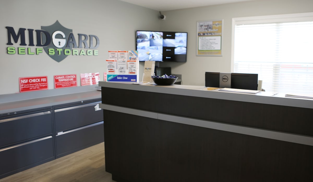 Leasing office at Midgard Self Storage in Greenwood, South Carolina