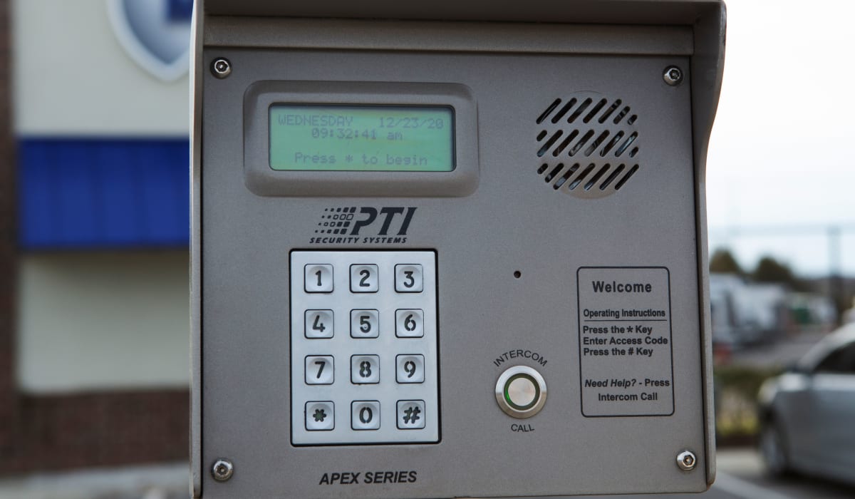 Security gate keypad at Midgard Self Storage in Murfreesboro, TN