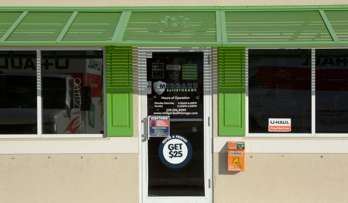 Front of the office at Midgard Self Storage in Naples, FL