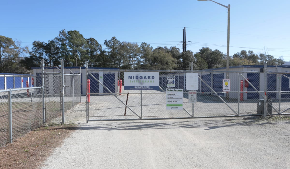 Security gate at Midgard Self Storage in Murrells Inlet, SC