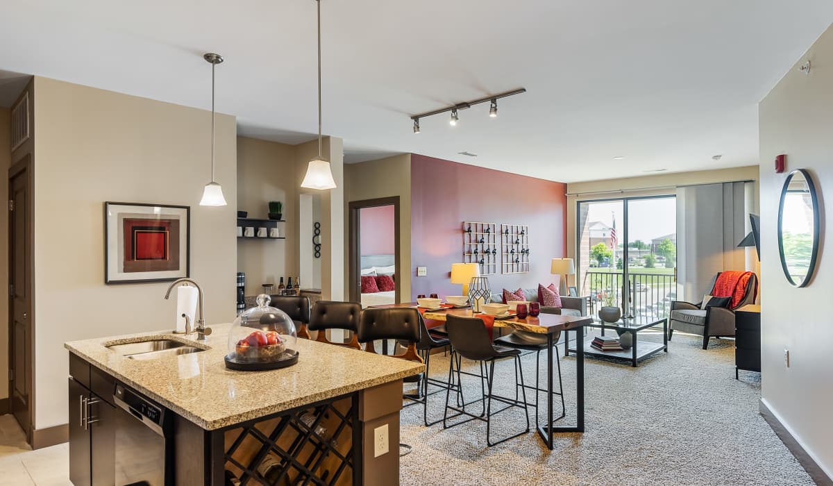 Beautifully furnished apartment interior at Latitude at Deerfield Crossing in Mason, Ohio