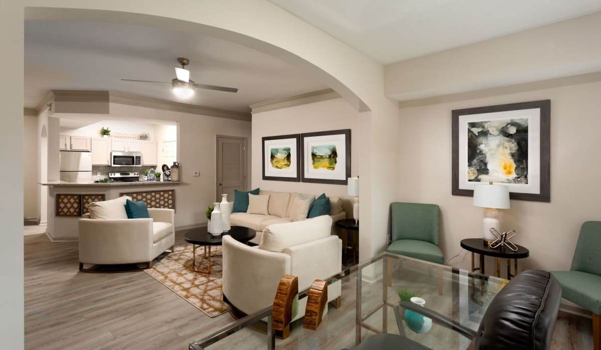 Living room with arched wall at Landing Square in Atlanta, Georgia