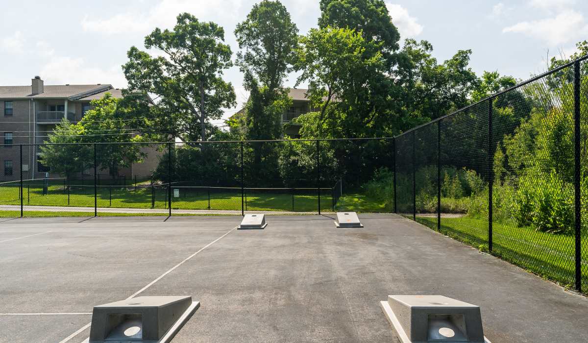 Outdoor cornhole area at Burlington Oaks in Burlington, Kentucky