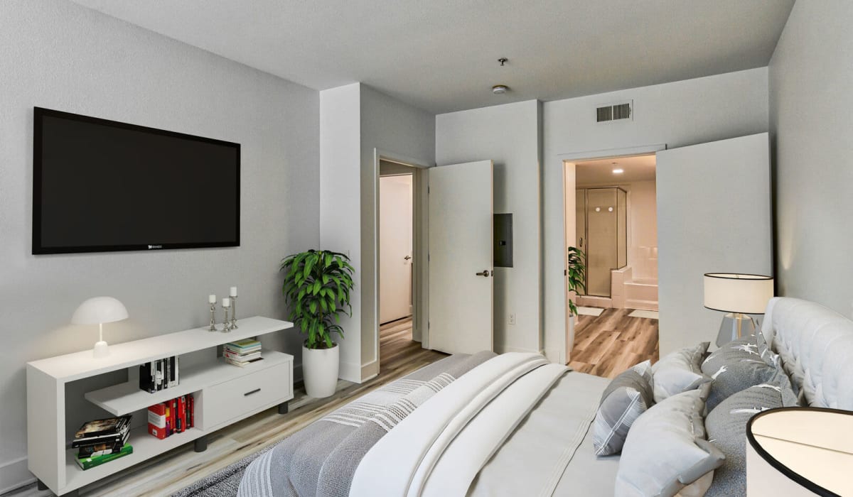 Spacious and cozy bedroom at 416 on Broadway in Glendale, California
