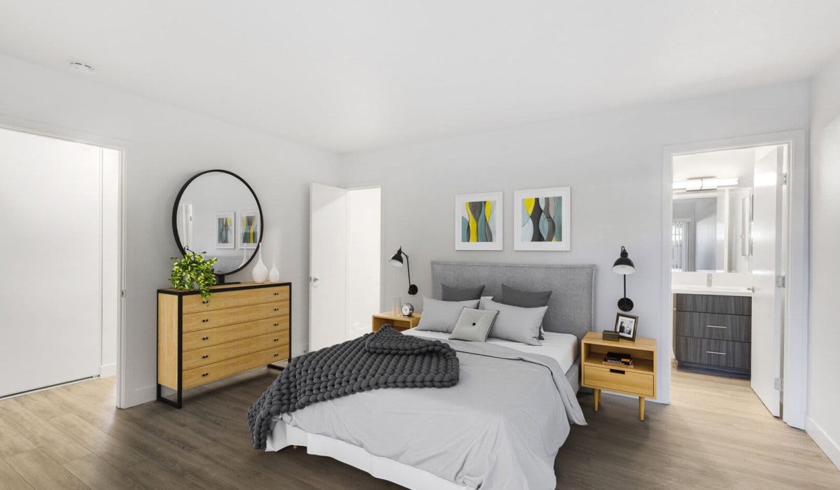 Cozy bedroom amenities at The Arbors at Magnolia in Anaheim, California