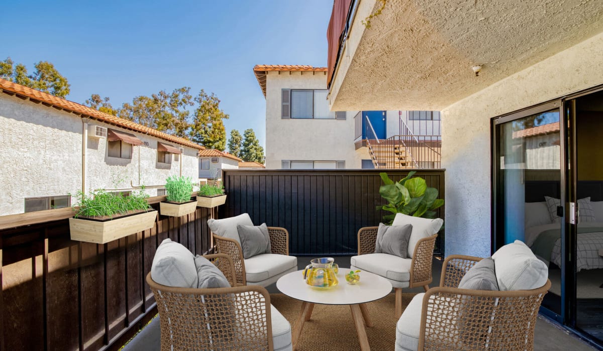Private patio amenities at Portico in Fullerton, California