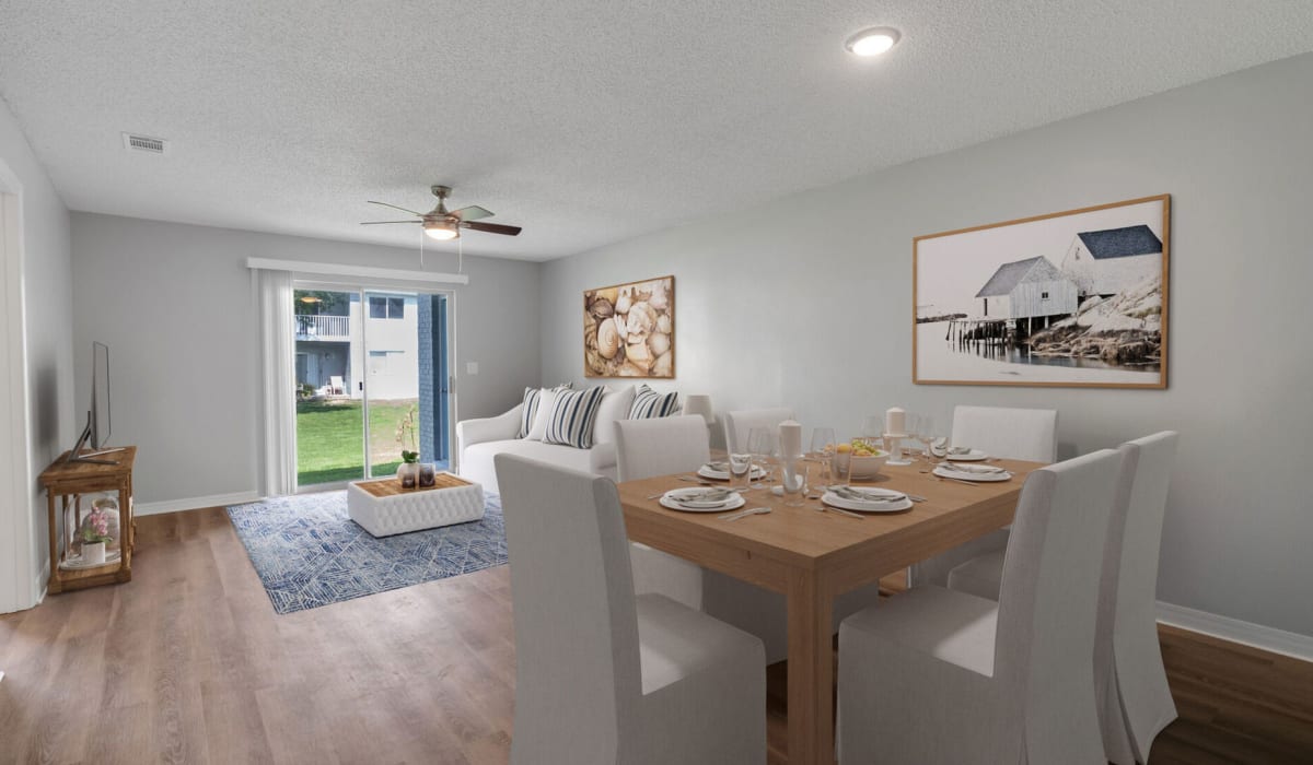 Open floor plan apartment at Emerald Shores in Mary Esther, Florida