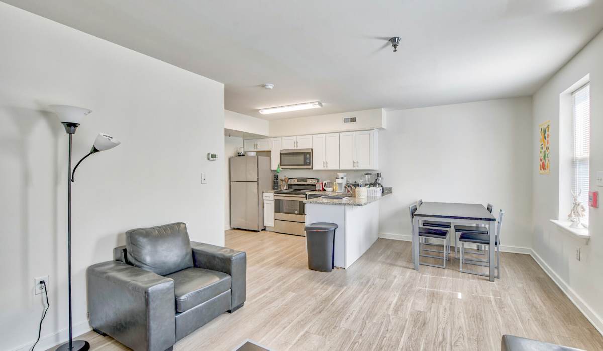 Model apartment living room at Marshall Park in Richmond, Virginia