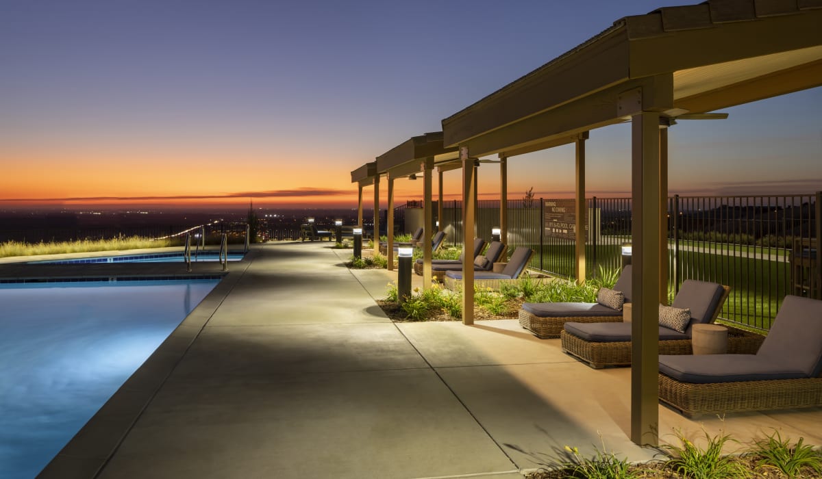 Swimming pool at dusk at The Pique in Folsom, California